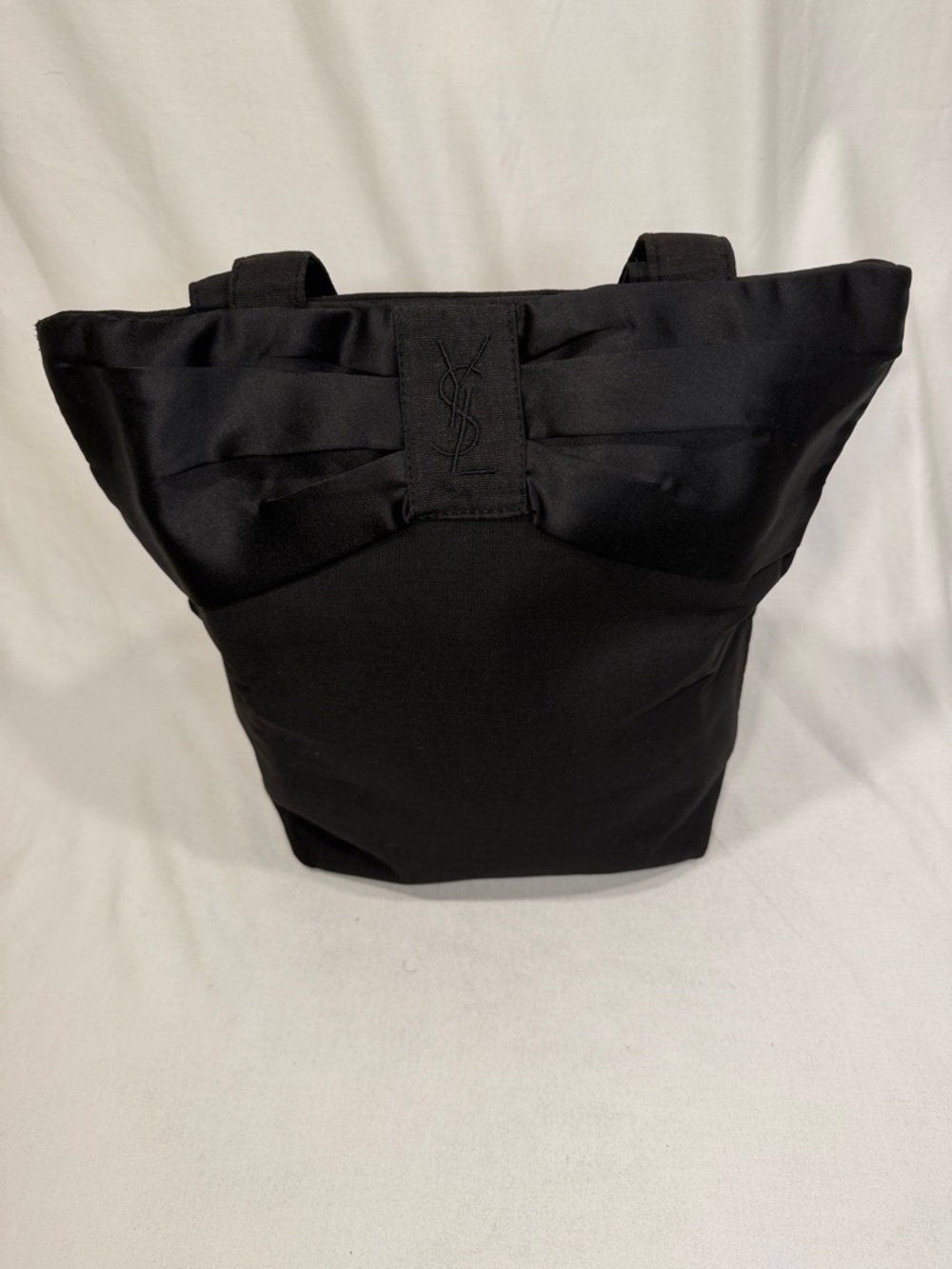 YSL Yves Saint Laurent Black Bow Tote Bag Canvas Minimalist Logo Handbag - Picture 11 of 16